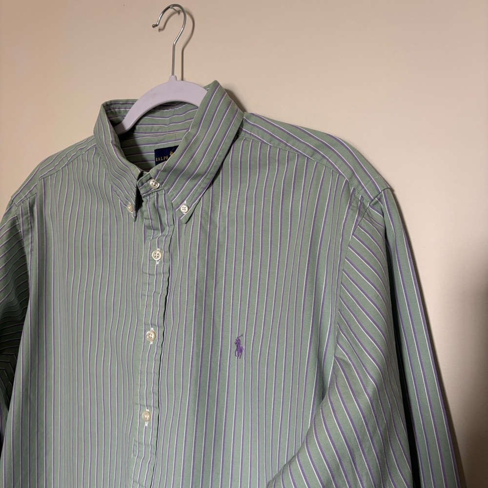 Green Striped Ralph Lauren Shirt Size 17 / Large EUC